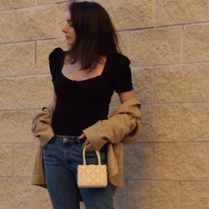 Reformation Black Puff Sleeve Blouse